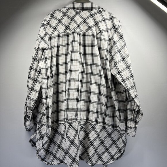 J Jill Women's Tunic Top 2X Black White Plaid Mixed Prints Long Sleeve Button - Picture 3 of 9